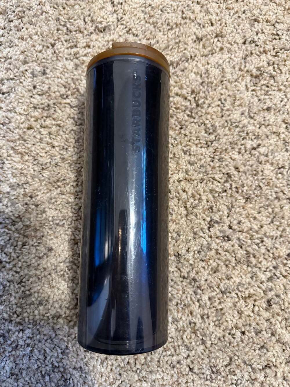 Starbucks 16oz Translucent Dark Blue Plastic Tumbler with Amber Lid